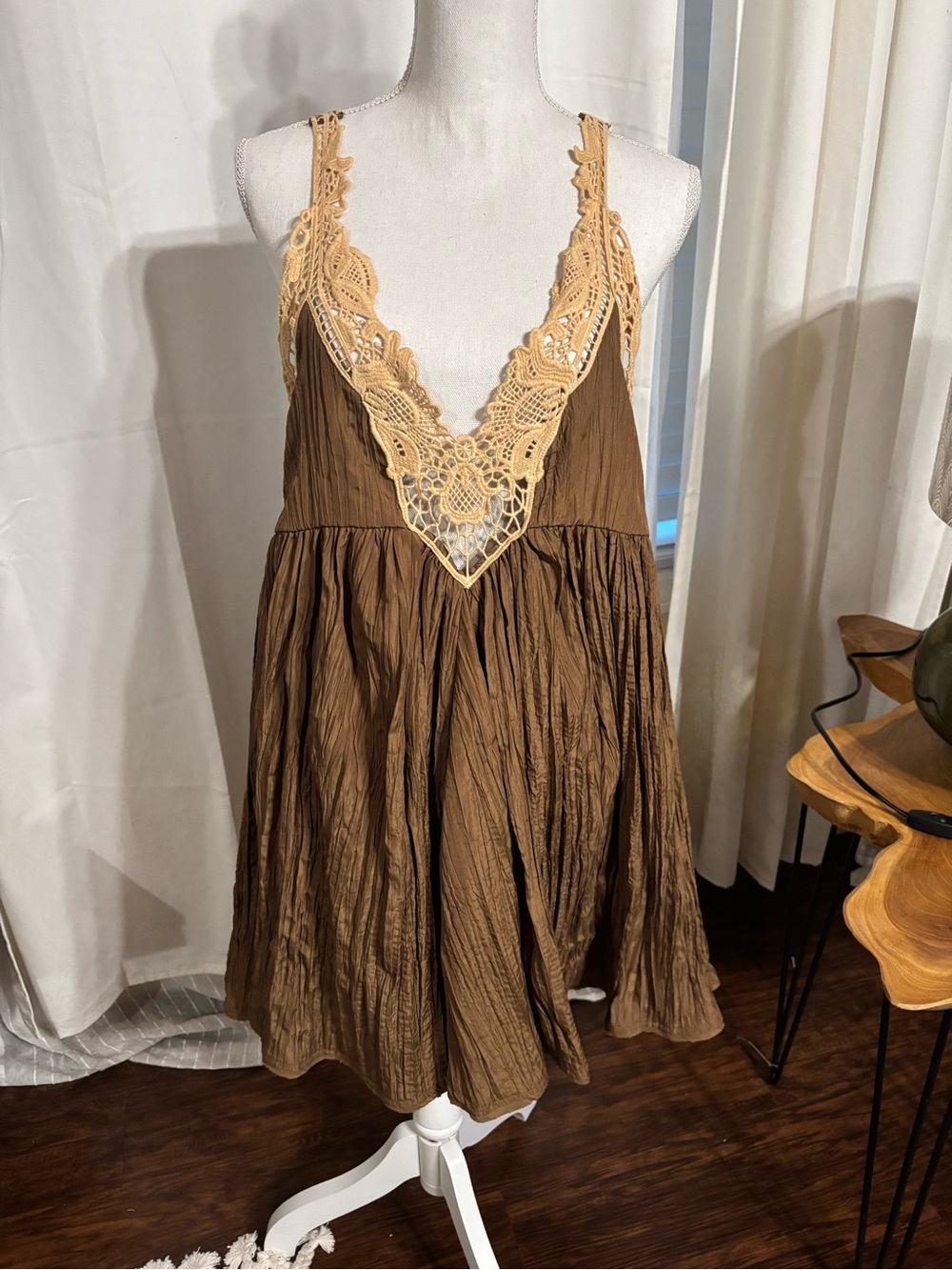 Free People Boho Crochet Trim Brown Sundress